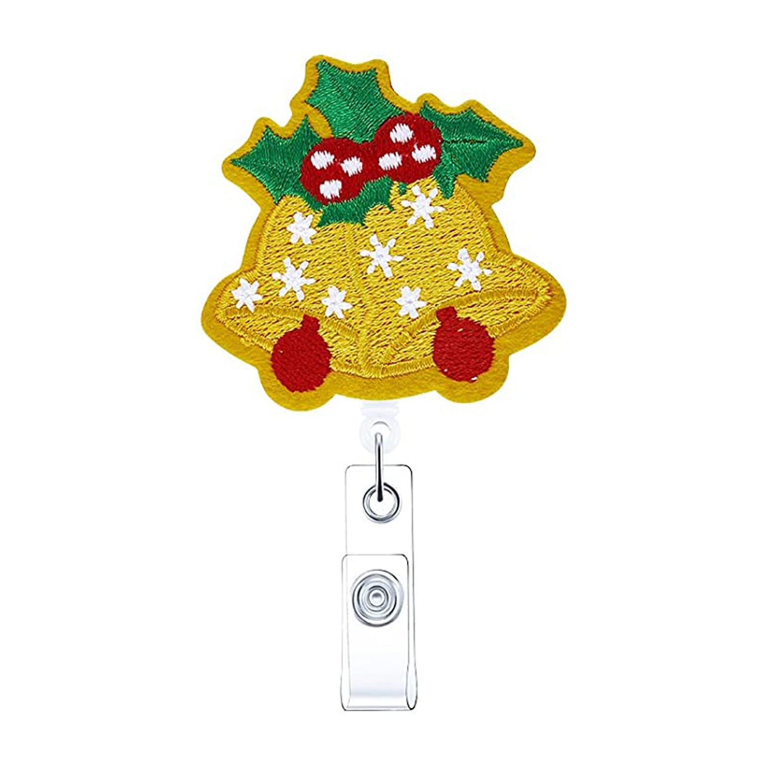 Wholesale ABS Christmas Felt Fabric Embroidered Gingerbread Man Christmas Tree Badge Scroll Extendable Keychain